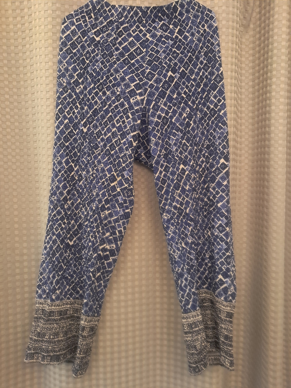 Wide Leg Knit Pants in Blue Mosaic Print